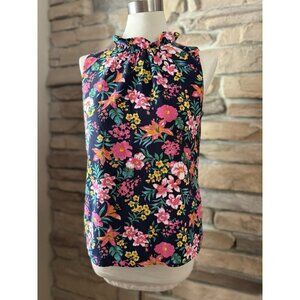 J. Crew Multicolored Tropical Print Sleeveless Ruffle Neck Blouse Top Size S